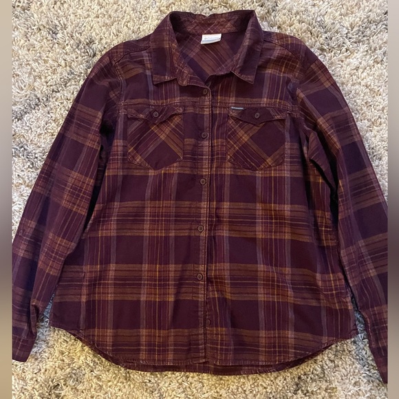 Columbia Tops - Columbia Burgundy and Orange Plaid Shirt size XL‎